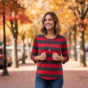 COS Sz S Striped Nautical Cotton Blue Red Casual Shirt